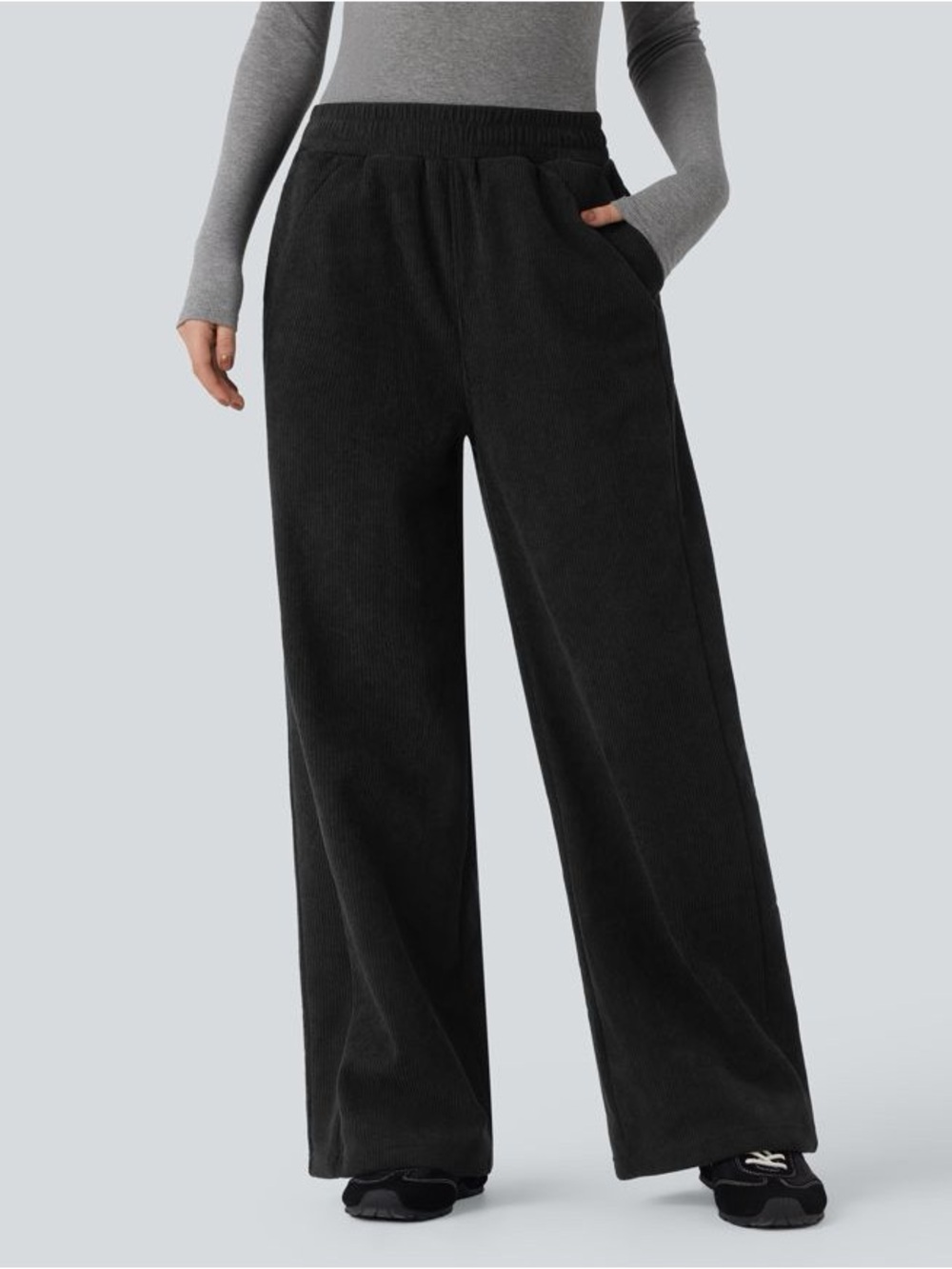 HALARA Navy Blue Wide-Leg Corduroy Pants